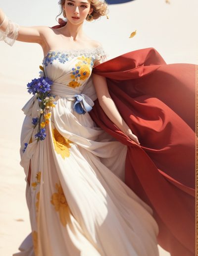 DreamShaper v6 caucasian woman with a long yellow dress holdin 2