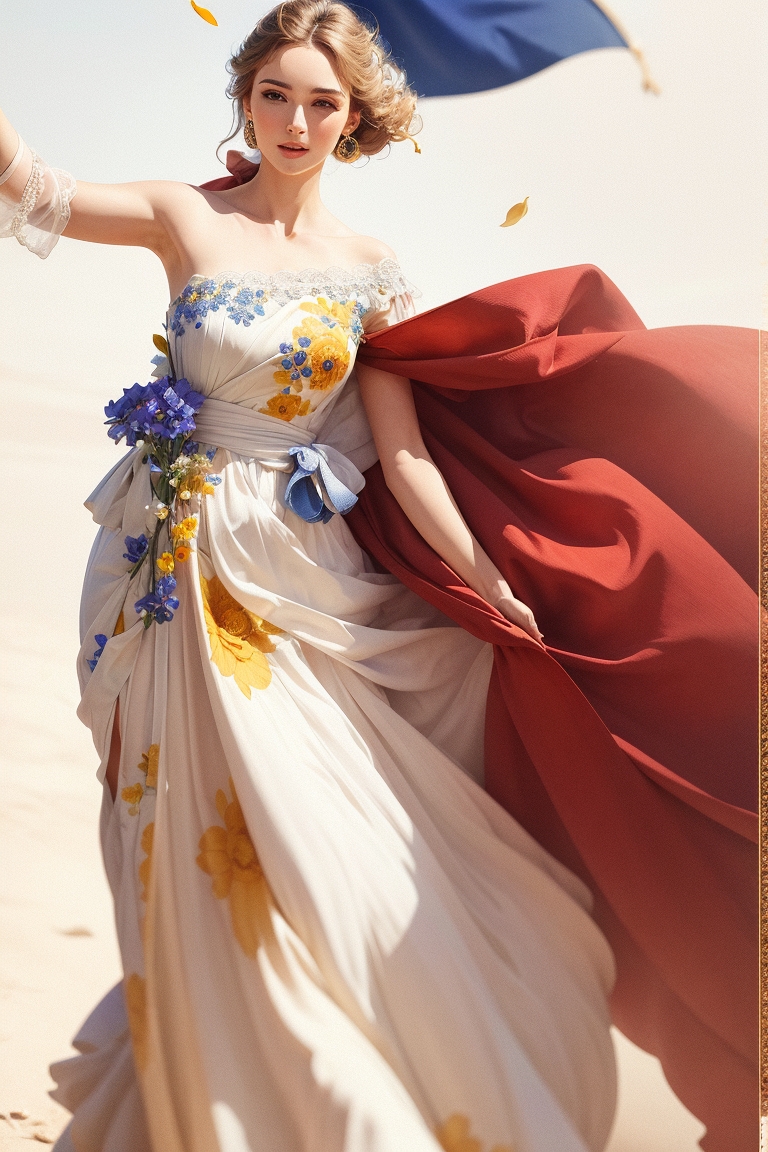 DreamShaper v6 caucasian woman with a long yellow dress holdin 2