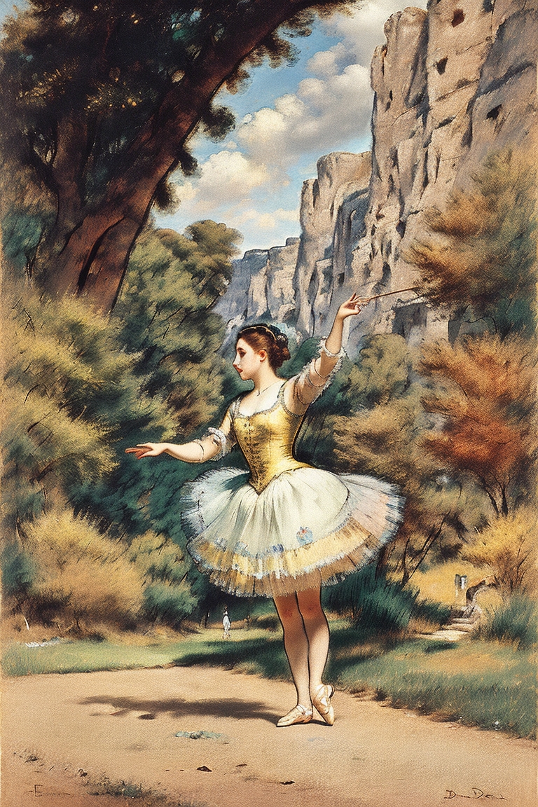 Leonardo Signature a woman dancing a ballet in a park by Edgar 0