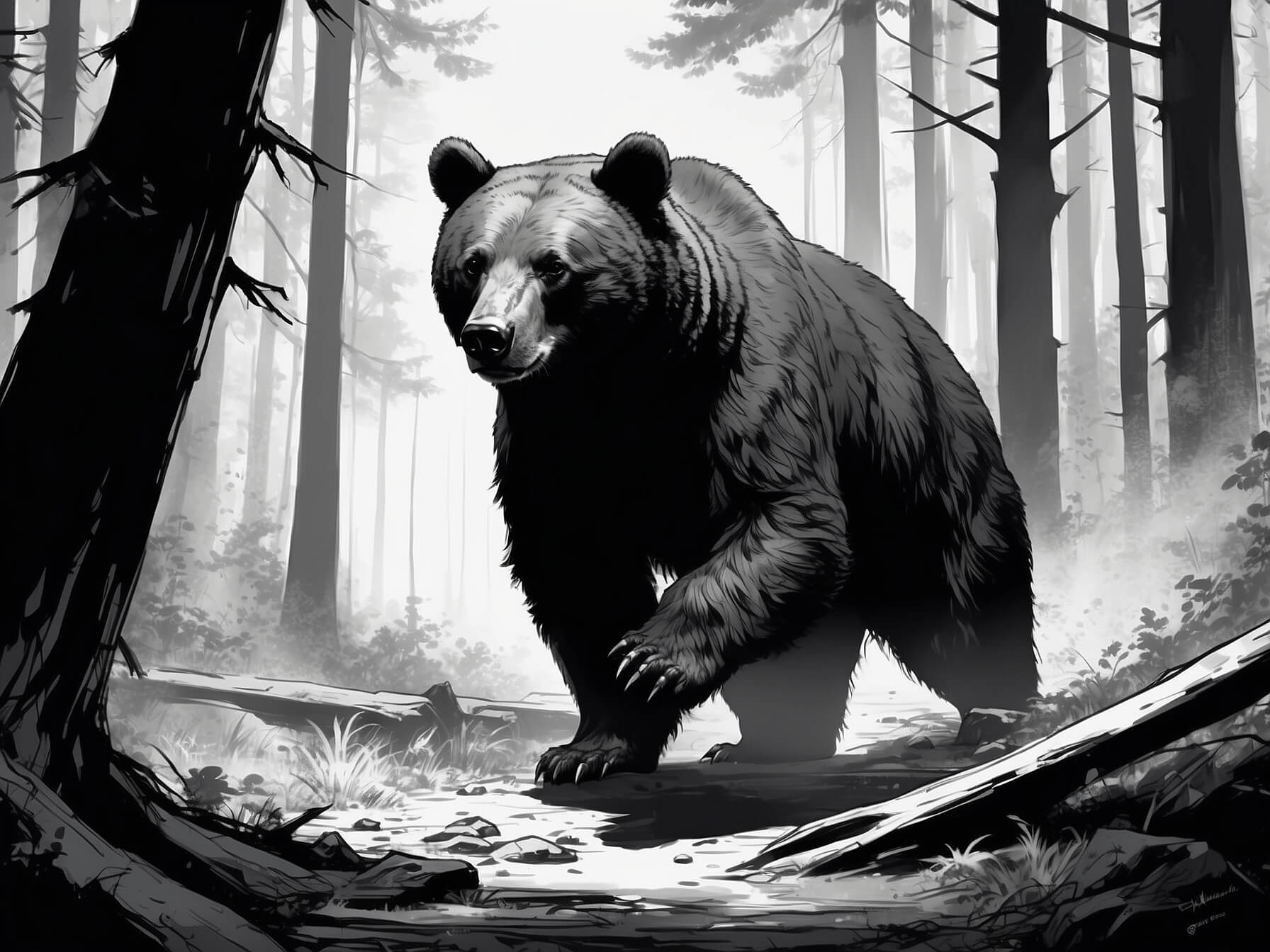 Art Frank Miller AlbedoBase XL Illustrate an American black bear walking throug 3