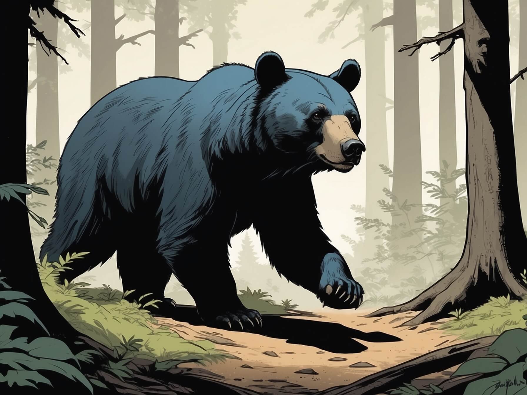 Art by Dave Gibbons AlbedoBase XL Illustrate an American black bear walking throug 2