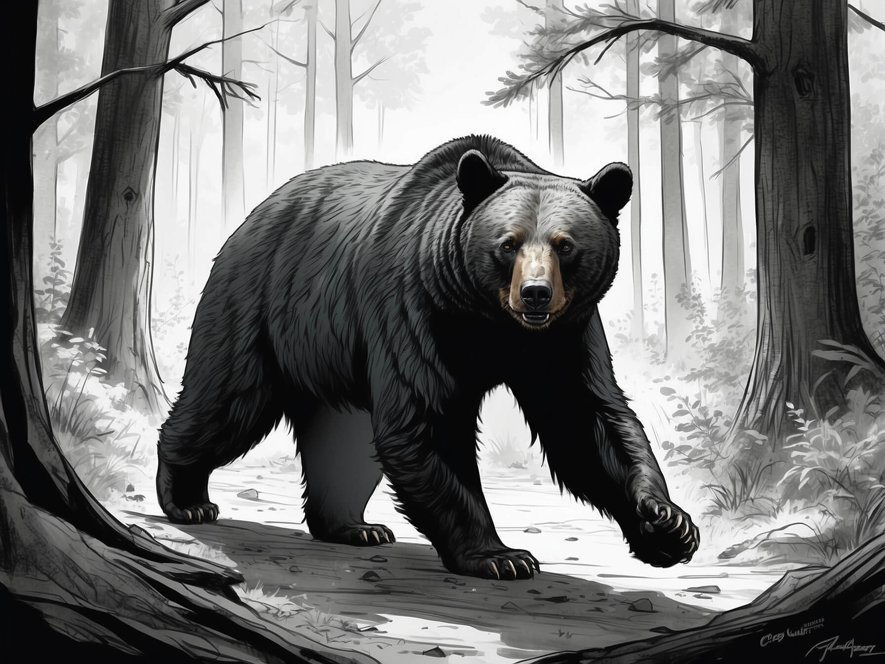 Art by Greg Capullo AlbedoBase XL Illustrate an American black bear walking throug 0 (1)