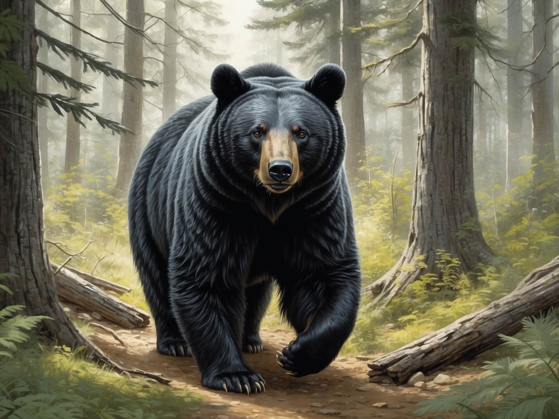 Art by J.H. Williams III AlbedoBase XL Illustrate an American black bear walking throug 2