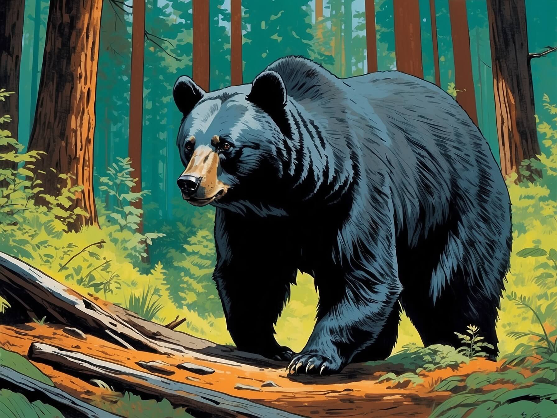Art by Jim Steranko AlbedoBase XL Illustrate an American black bear walking throug 3
