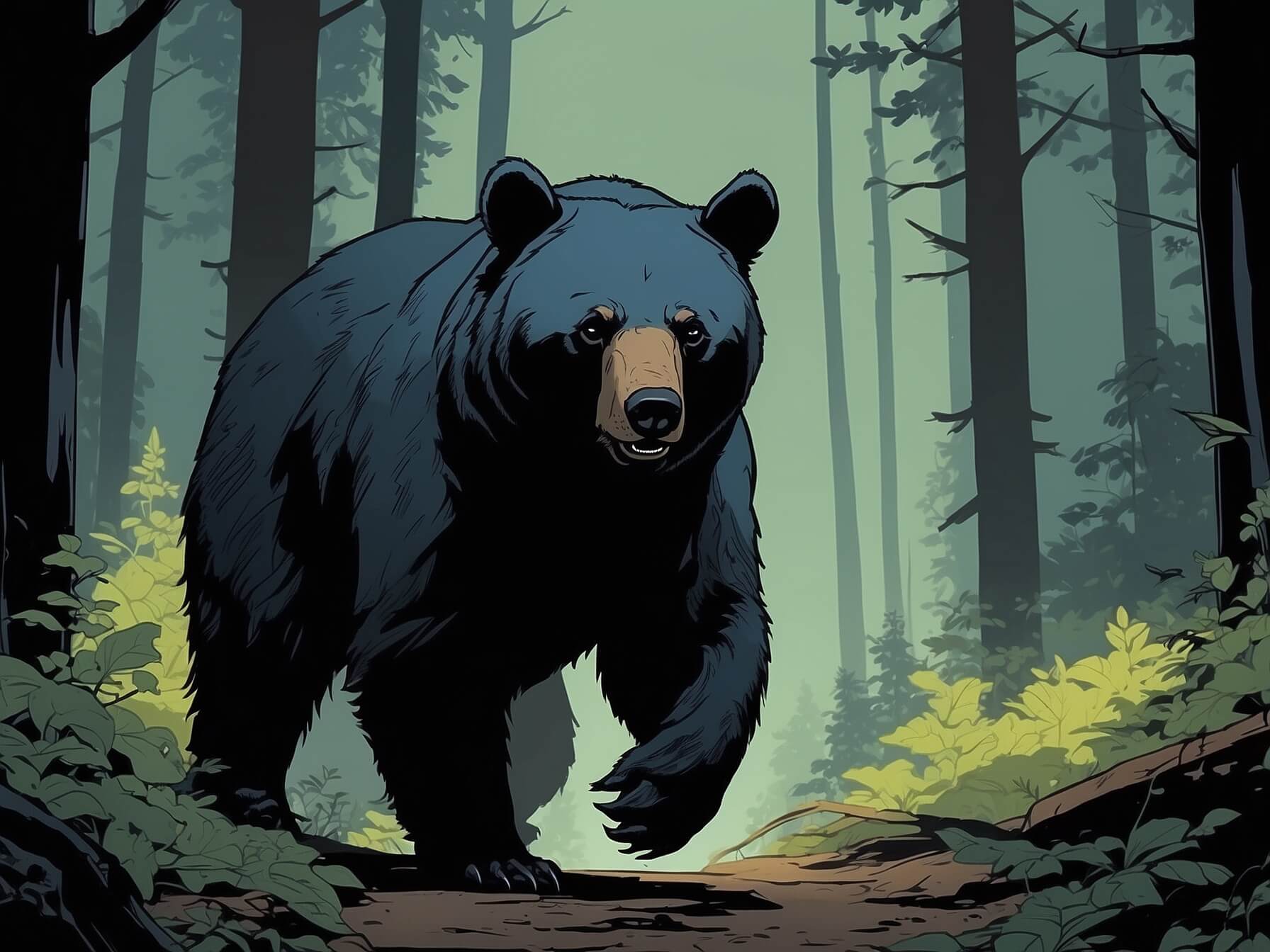 art by Mike Mignola AlbedoBase XL Illustrate an American black bear waking throug 0
